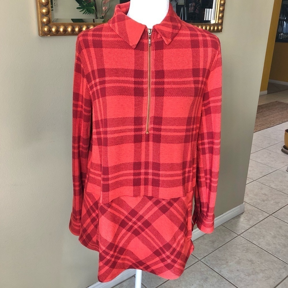 Soft Surroundings Plaid Soft Tunic Sweater Medium Petite